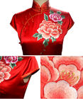 Gestickte Gewebe der oberen Grenze, rotes chinesisches Hochzeits-Kleidergewebe